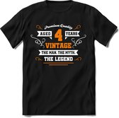 4 Jaar Legend - Feest cadeau kinder T-Shirt Jongens - Wit / Oranje - Perfect Verjaardag Cadeau Shirt - grappige Spreuken, Zinnen en Teksten. Maat 116