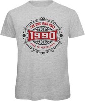 1990 The One And Only | Feest Kado T-Shirt Heren - Dames | Antraciet - Donker Rood | Perfect Verjaardag Cadeau Shirt | Grappige Spreuken - Zinnen - Teksten | Maat 3XL