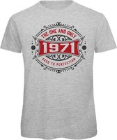 1971 The One And Only | Feest Kado T-Shirt Heren - Dames | Antraciet - Donker Rood | Perfect Verjaardag Cadeau Shirt | Grappige Spreuken - Zinnen - Teksten | Maat M