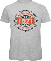 1971 The One And Only | Feest Kado T-Shirt Heren - Dames | Antraciet - Oranje | Perfect Verjaardag Cadeau Shirt | Grappige Spreuken - Zinnen - Teksten | Maat S