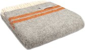 Tweedmill Plaid Visgraat 2 streep Grijs en Oranje - Nieuw wol - Made in the UK