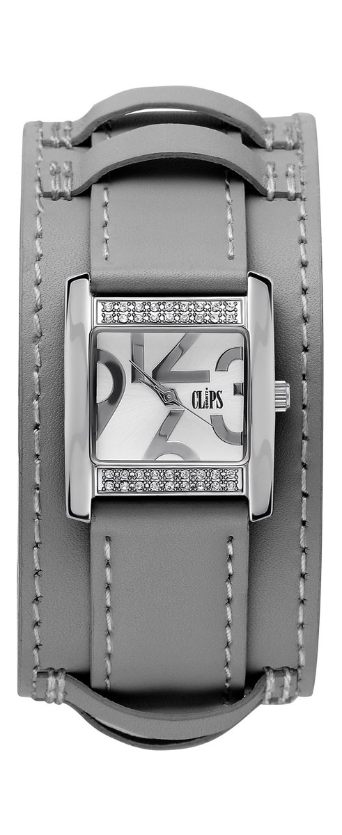 Clips 553-1007-89 Horloge - Leer - Grijs - Ø 26 mm