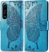 Mobigear Telefoonhoesje geschikt voor Sony Xperia 1 III Hoesje | Mobigear Butterfly Bookcase Portemonnee | Pasjeshouder voor 3 Pasjes | Telefoonhoesje voor Pinpas / OV Kaart / Rijbewijs - Blauw
