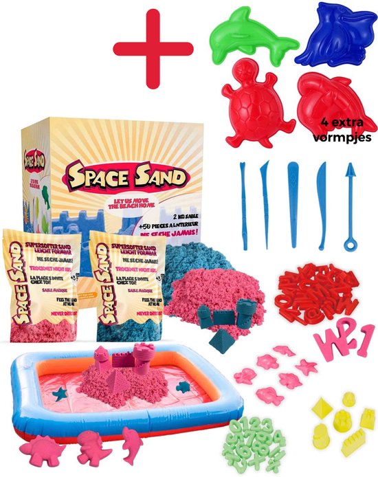 Speel Zand/ MAGIC space moduleer sand 2000 gram. educatief speelgoed set 50 delig. MET 4 EXTRA vormpjes. inclusief vele accessoires en zandbak.