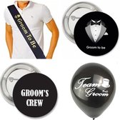 20-delige vrijgezellenfeest set Groom to Be met buttons, sjerp en ballonnen - bruidegom - groom - vrijgezellenfeest