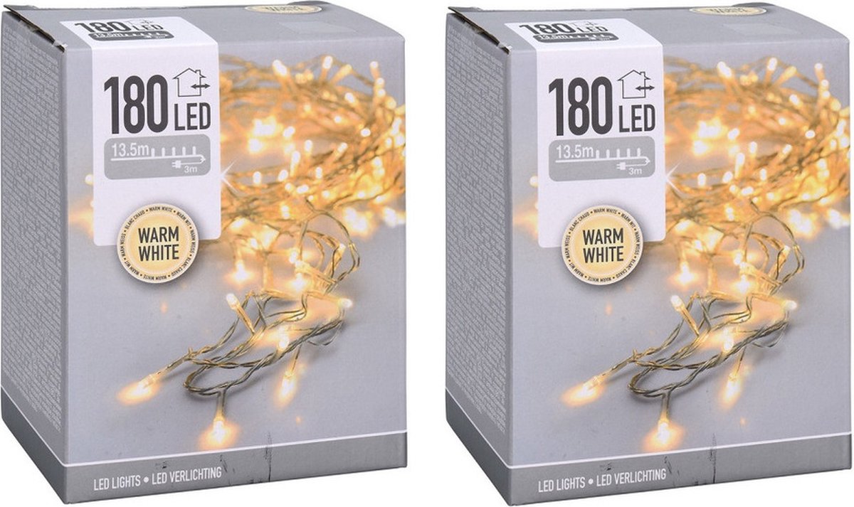2x pakjes kerstverlichting transparant snoer met 180 warm witte lampjes