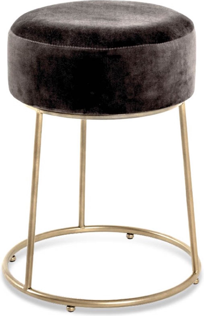 Poef – Grijze fluwelen stof – Ronde hocker en voetenbank – 45 cm hoog, 40 cm diameter