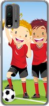 Geschikt voor Xiaomi Redmi 9T hoesje - Een illustratie van twee voetballers die een prijs hebben gewonnen - Jongens - Meisjes - Kind - Siliconen Telefoonhoesje