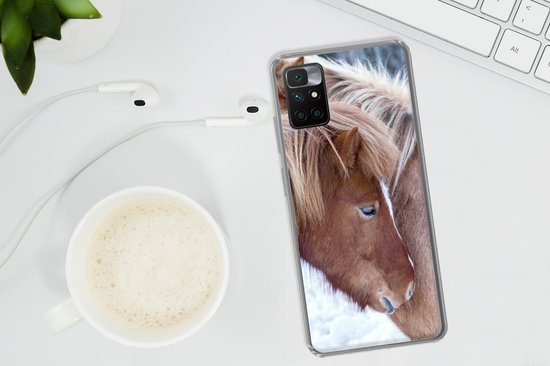 Coque Xiaomi Redmi 10 - Paarden - Poulain - Neige - Coque de téléphone en Siliconen