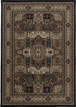 Tapis de salon oriental à poil ras Motif de antique ornement Noir