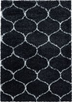 Tapis de salon Shaggy Design à carreaux Tile Jacquard Anthracite