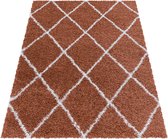 Tapis de salon Shaggy Motif de diamant Poil souple couleur Terra