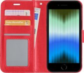 Hoes Geschikt voor iPhone SE 2022 Hoesje Bookcase Hoes Flip Case Book Cover - Hoesje Geschikt voor iPhone SE (2022) Hoes Book Case Hoesje - Rood