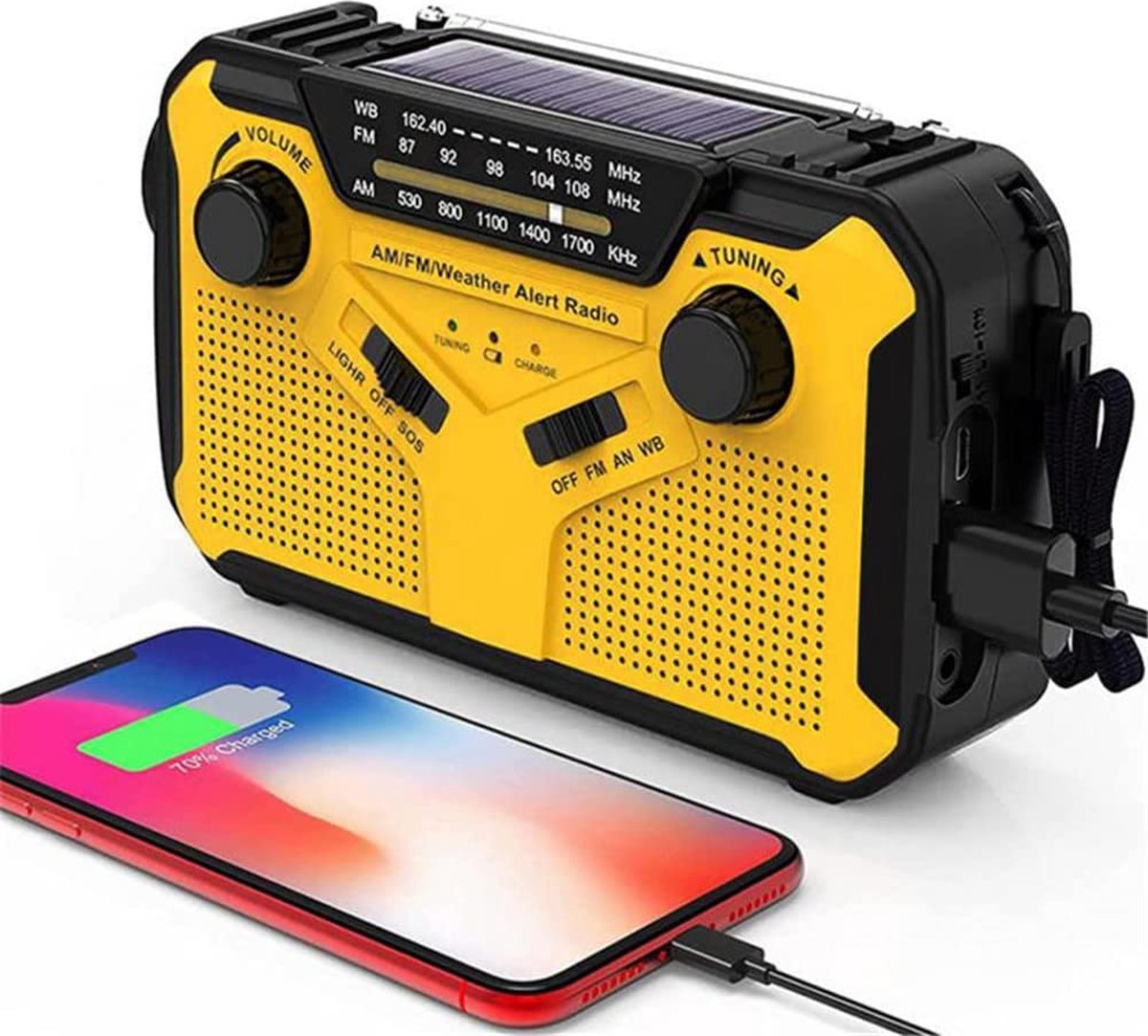 UFUZON Ishiva 10.000 mAh noodradio op zonne-energie, handslinger en batterijvoeding, draagbare AM/FM-radio met C-telefoonoplader, led-zaklamp, SOS-alarm, survival, kompas