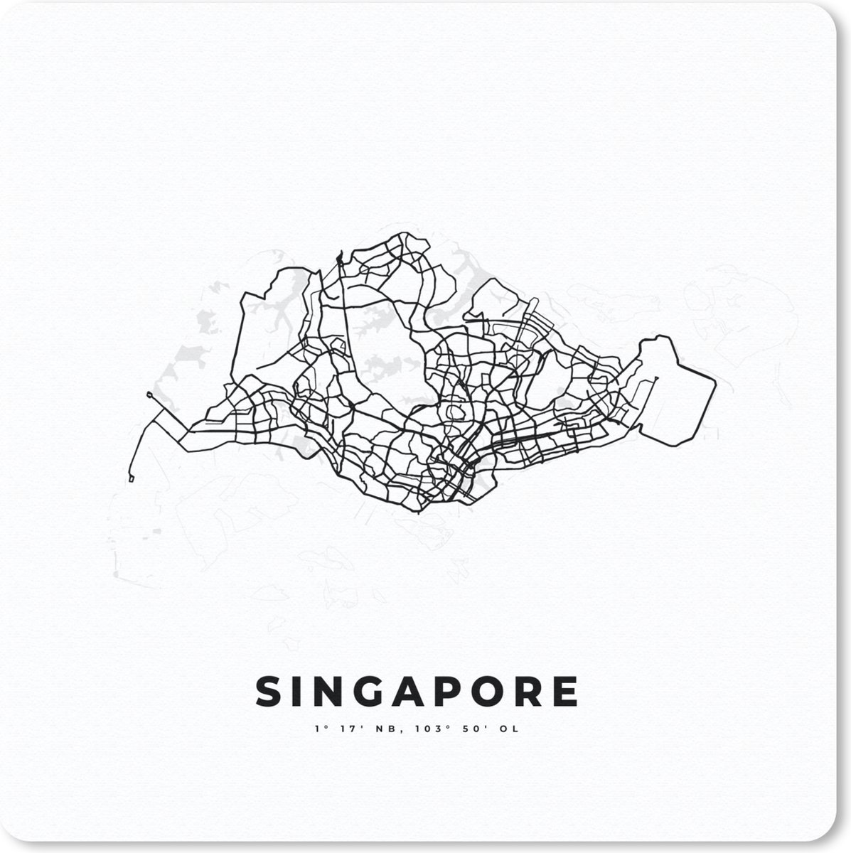 Muismat 30x30 cm - Mousepad Singapore - Stadskaart - Zwart Wit - Muismatten