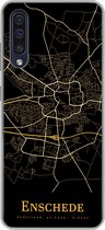 Geschikt voor Samsung Galaxy A50 hoesje - Enschede - Stadskaart - Goud - Zwart - Siliconen Telefoonhoesje