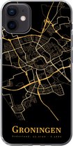 Geschikt voor iPhone 12 mini hoesje - Groningen - Stadskaart - Goud - Siliconen Telefoonhoesje