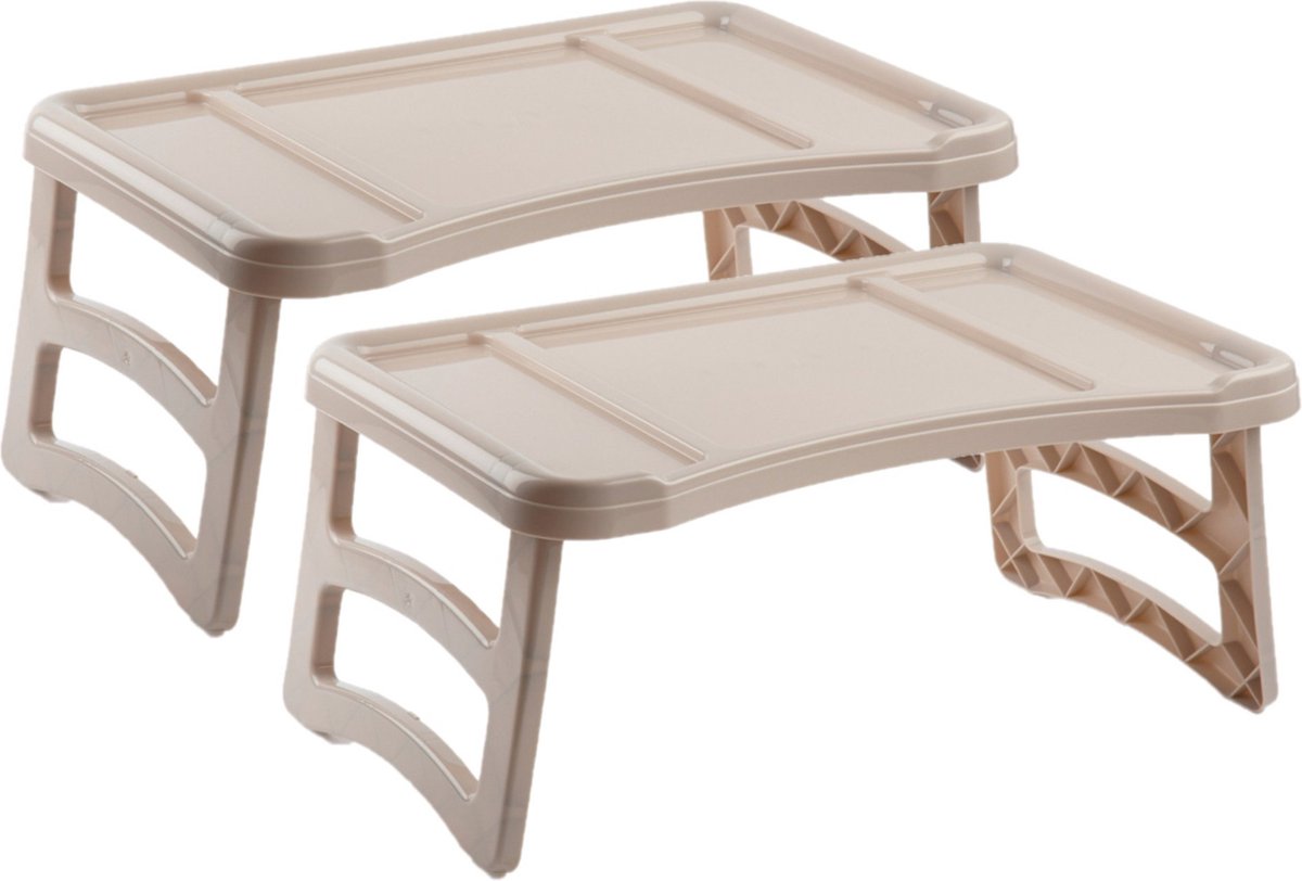 Plasticforte ontbijt op bed dienblad tafeltje - 51 x 33 cm - set 2x stuks - taupe - kunststof - Schoottafeltjes