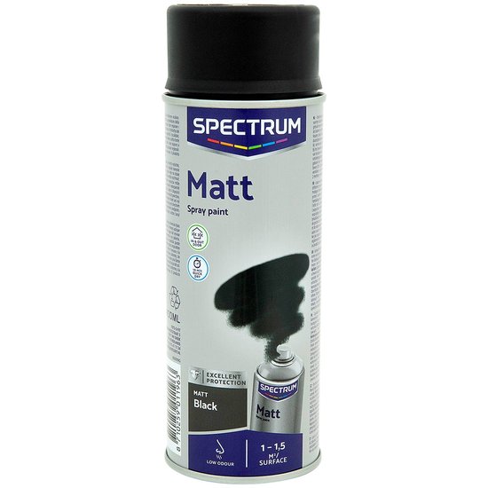 Foto: 2x spectrum spuitverf spuitlak 2x spuitbus 400 ml zwart matt sneldrogend binnen buiten 