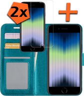 iPhone SE 2022 Hoesje Bookcase Met 2x Screenprotector - iPhone SE 2022 Screenprotector 2x - iPhone SE 2022 Book Case Met 2x Screenprotector Turquoise