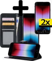 iPhone SE 2022 Hoesje Book Case Hoes Met 2x Screenprotector - iPhone SE 2022 Case Wallet Cover - iPhone SE 2022 Hoesje Met 2x Screenprotector - Zwart