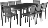 Tuintafel en stoelen set - Tafel 180 cm + 8 stoelen - Aluminium - Grijs en wit