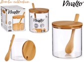 Suikerkom / suikerpotje glas met bamboe houten lepel en deksel 520 ML