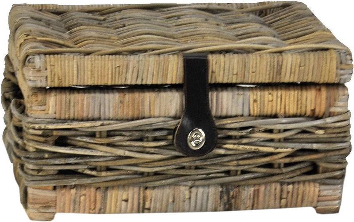MigoStyling - Toiletmand - Opbergmand - Riet - Rotan - Grey - Stoer - Leren riem - Lengte 40 cm