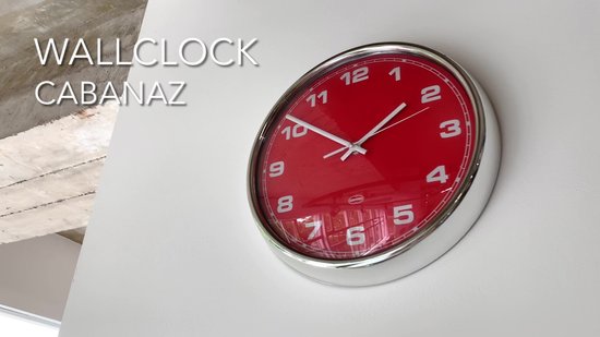 CABANAZ - klok, glas, plastic rand, doorsnede 30 cm, WALL CLOCK, rood | bol