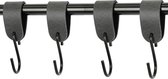 4x Leren S-haak hangers - Handles and more® | VINTAGE GREY - maat L (Leren S-haken - S haken - handdoekkaakje - kapstokhaak - ophanghaken)