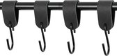 4x Leren S-haak hangers - Handles and more® | VINTAGE BLACK - maat L (Leren S-haken - S haken - handdoekkaakje - kapstokhaak - ophanghaken)