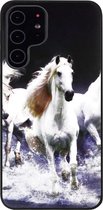 ADEL Siliconen Back Cover Softcase Hoesje Geschikt voor Samsung Galaxy S22 - Paarden Wit