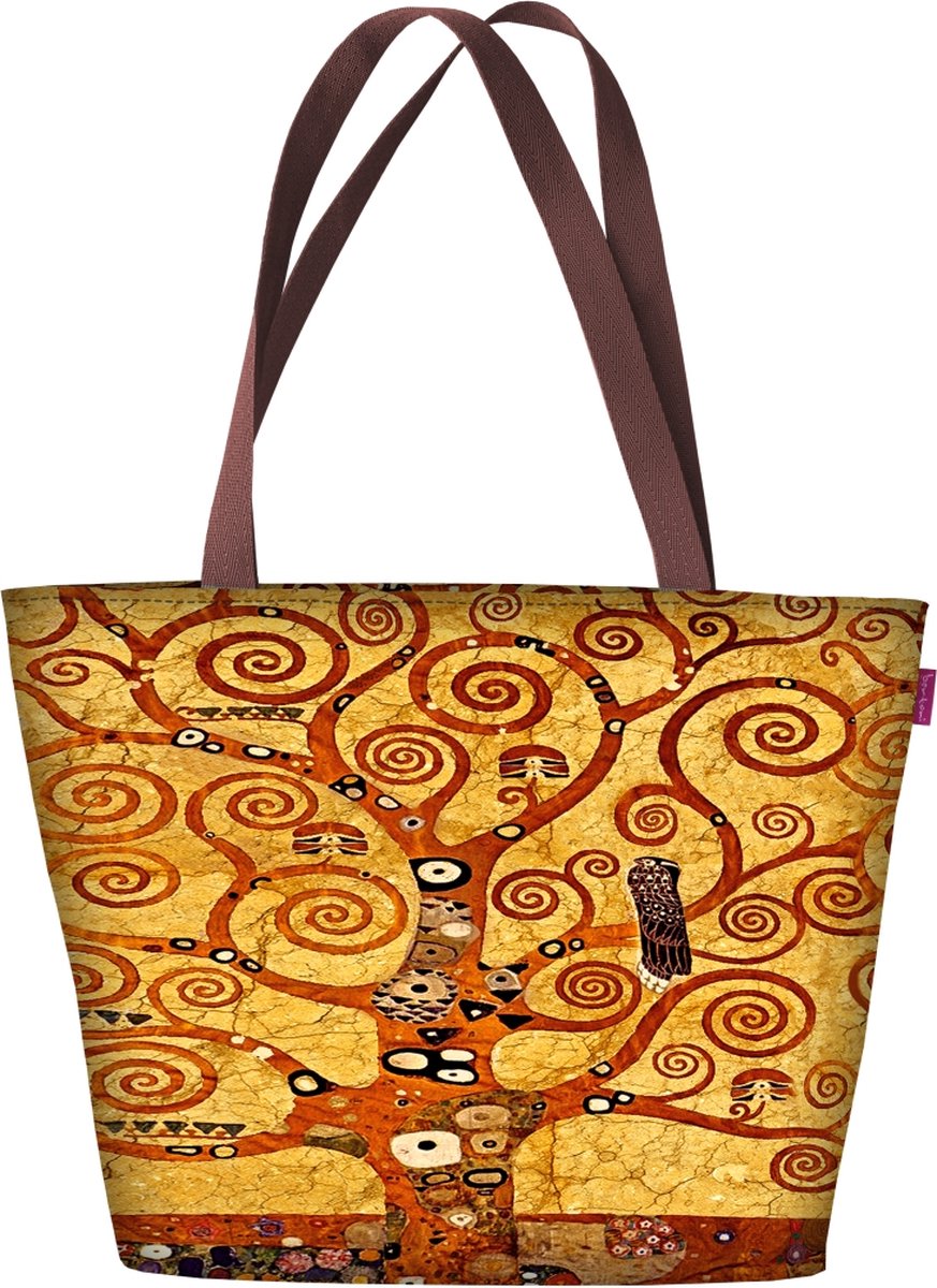 Holi Schoudertas met Zipper - Dames Shopper Geschikt voor A4 Draagtas met Motief Gouden Boom