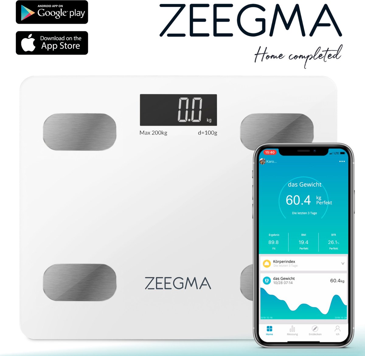ZEEGMA Gewit - Personenweegschaal met smartphone app - In 2 verschillende kleuren