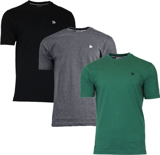 T-shirt Donnay (599008) - Lot de 3 - Chemise sport - Homme - Taille L - Zwart/ Anthracite / Vert forêt (434)