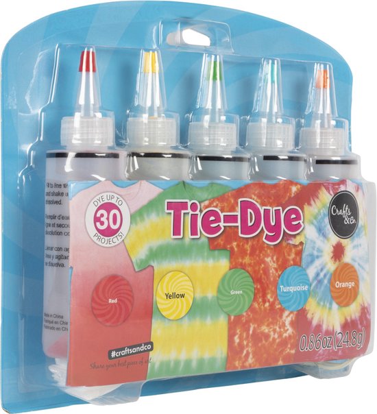 Kit Tie Dye - Peinture Tie Dye - Peinture Peinture textile - 5 bouteilles à presser - Jeu de couleurs Carnaval - Artisanat & Co.