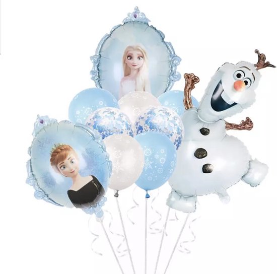 Frozen ballonset 10- feest - Elsa - Anna - Olaf - blauw - frozen ballonnen - set