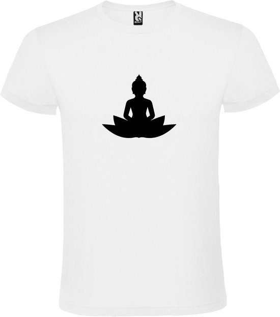 Wit T shirt met print van " Boeddha  op lotusbloem " print Zwart size XXXL