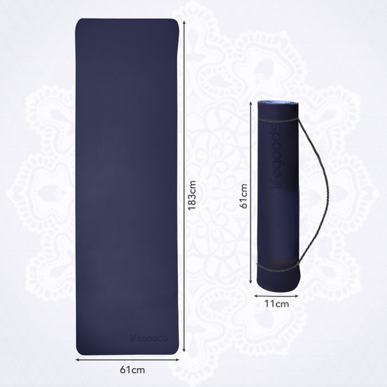 LifeGoods Yoga Mat - Draagriem - Anti Slip - Extra Dik (6 mm) - 61 x 183 x 0,6 cm - Blauw