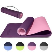 LifeGoods Yoga Mat - Draagriem - Anti Slip - Extra Dik (6 mm) - 61 x 183 x 0,6 cm - Roze/Paars