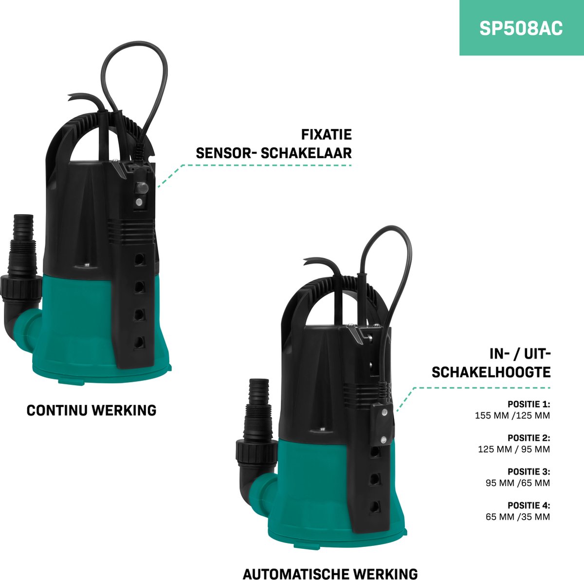 VONROC Pompe submersible / pompe aspirante plate / pompe vadrouille –  jusqu'à 1mm avec