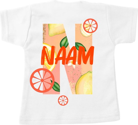 T-shirt kind zomer citroen en naam-Maat mouwen-graag de naam door mailen