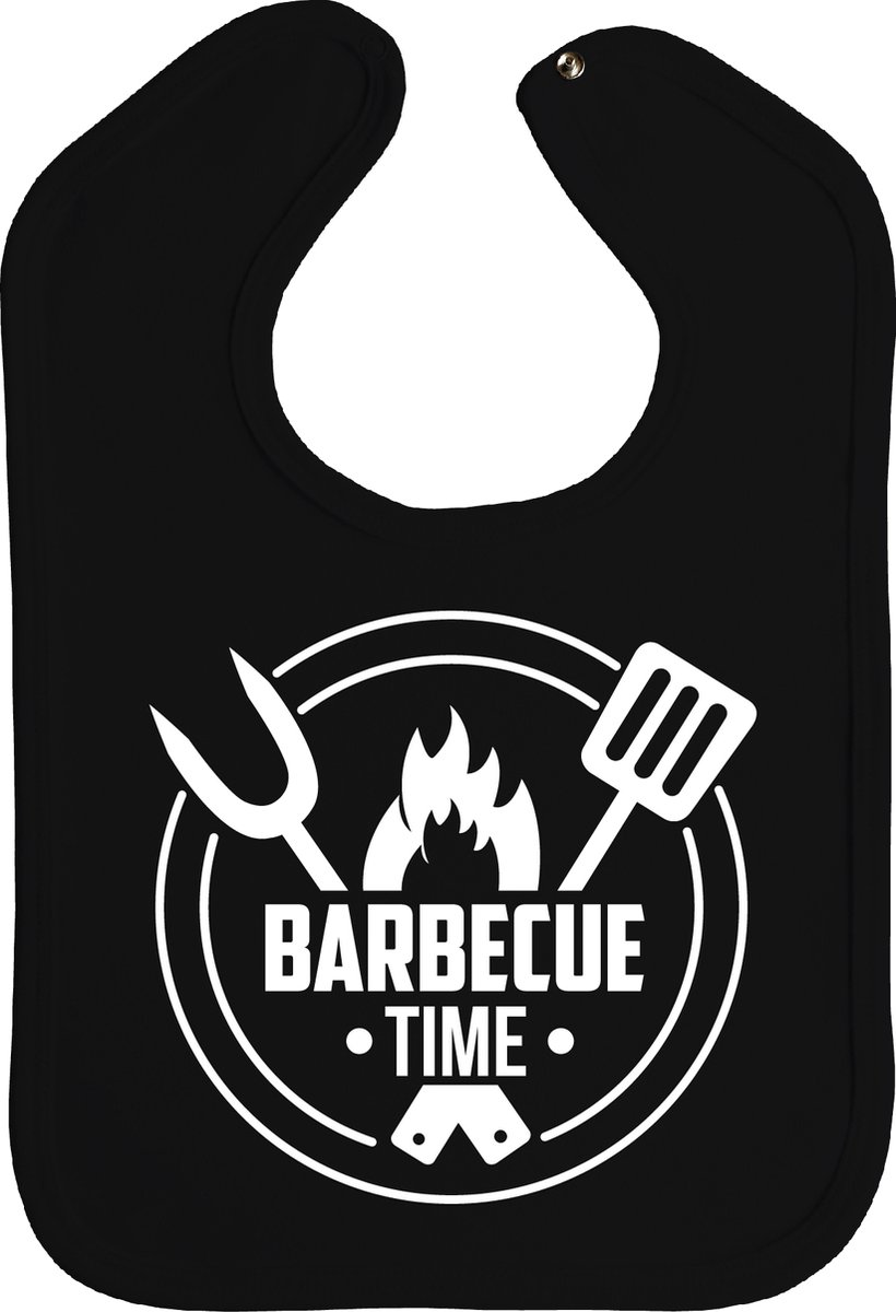 barbecue time - slab - drukknoop - zwart - witte opdruk - stuks 1 - barbecue - bbq - barbecues - slabbetjes - slabber - bbq time