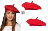 3x Franse baret rood - Landen Frankrijk Hoofddeksel festival thema feest fun hoed