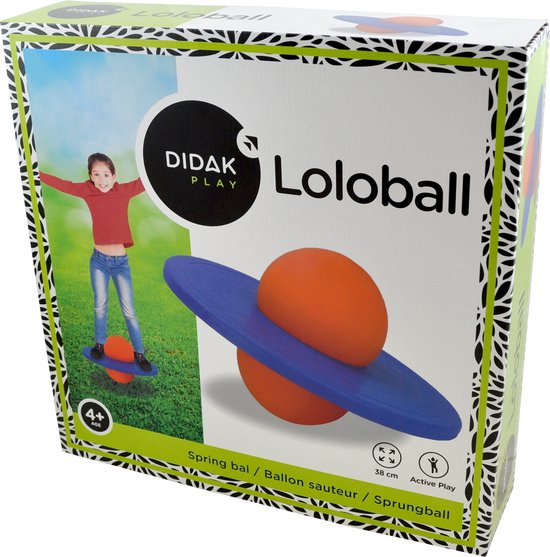 Doos: meisje op springbal, productafbeelding springbal, 4+ leeftijd, 38cm.