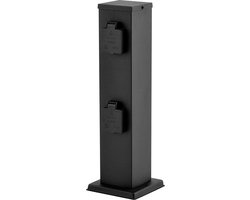 HOFTRONIC - Delta M - Buitenstopcontact paal - 39cm - 4 stopcontacten - IP44 voor buiten - Tuinstopcontact op zuil - Zwart