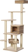 PawHut Krabpaal met kattengrot rotan kattenboom met meerdere verdiepingen voor katten beige + bruin D30-377