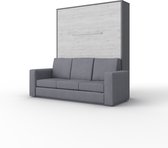 Maxima House - INVENTO SOFA Elegance - Verticaal Vouwbed Inclusief Hoekbank  - Logeerbed - Opklapbed - Bedkast - Inclusief LED - Mat Grijs / Monaco Eiken + Antraciet Sofa - 200x160 cm