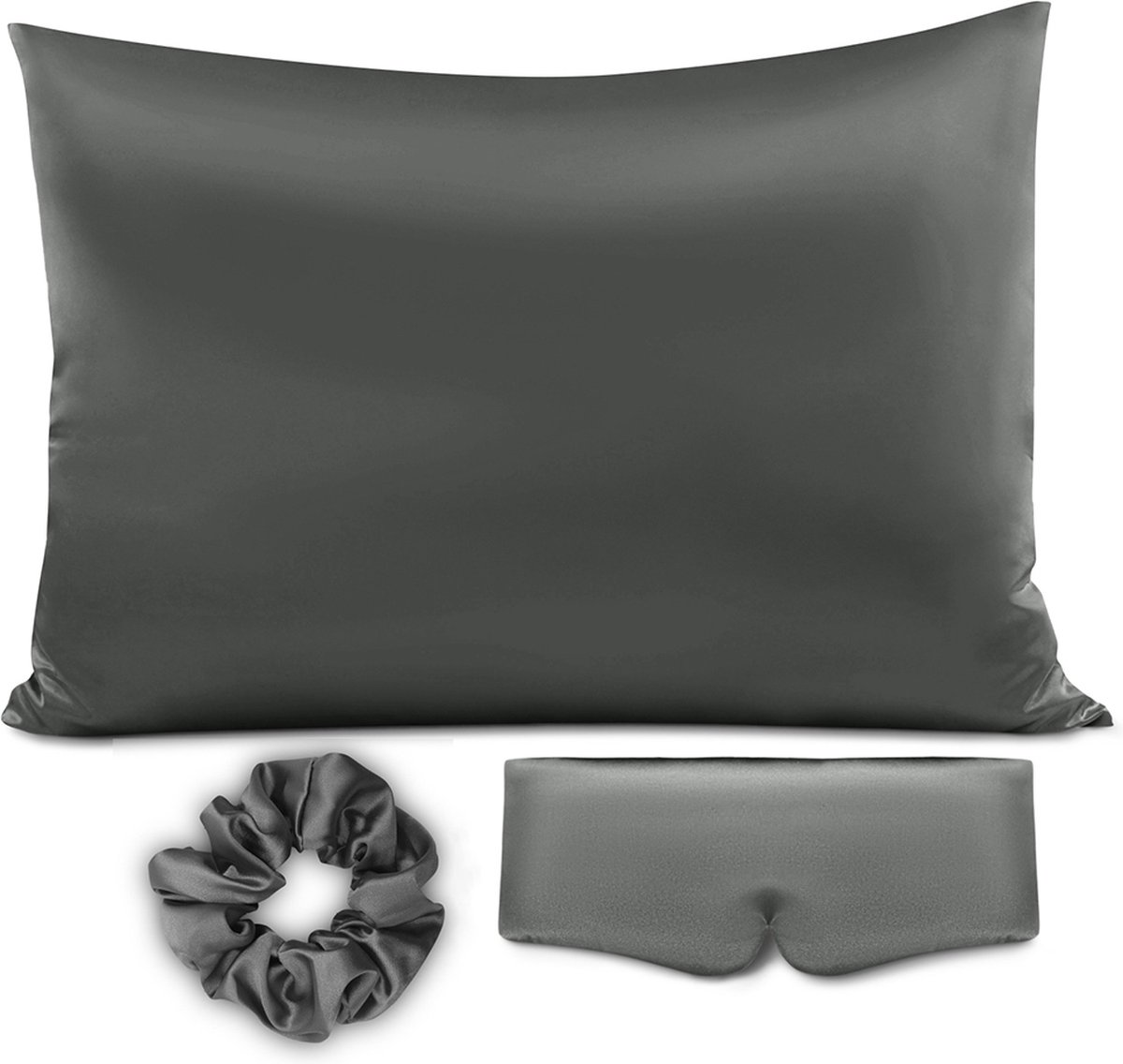 Xd Xtreme - Satijnen kussensloop set - slaap set - scrunchie - slaapmasker - pillow case set - anti haarbreuk - Grijs