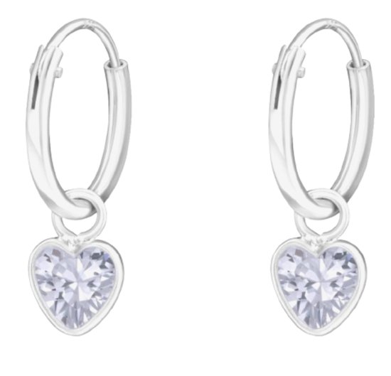 Joy|S - Zilveren hartje bedel oorbellen - lavendel paars kristal - oorringen